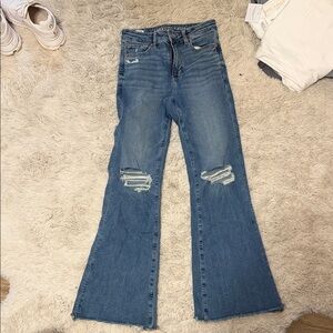 American Eagle Outfitters Blue Distressed Flare Jeans